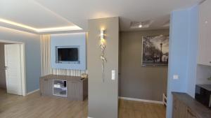 Televízia a/alebo spoločenská miestnosť v ubytovaní Apartament New Gdynia