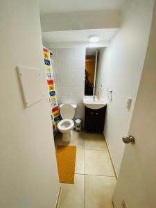 a small bathroom with a toilet and a sink at Apart galdamez in Santiago