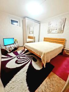 a bedroom with a large bed and a rug at Шевченко 2 in Kropyvnytskyi