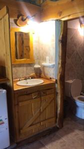 a bathroom with a sink and a toilet at Cabañas Alvear in Huerta Grande