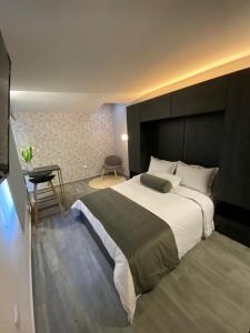 1 dormitorio con 1 cama grande y escritorio en Siete Puertas Coyoacán en Ciudad de México