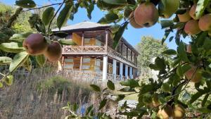 a wooden house in the middle of an apple tree at Mountain Village Stay - Dharali Heights Harsil in Harsil