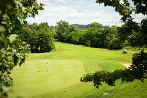Asolo Golf Club في Cavaso del Tomba: اطلاله على ملعب قولف مع اخضر