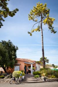 a bike parked in front of a building with a tree at Camping Signol in Boyard-Ville +72 photos