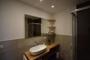 y baño con lavabo y espejo. en Appartamento Margherita - Bellagio Wild Flowers en Oliveto Lario