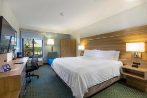 a hotel room with a bed and a desk and a computer at Holiday Inn Express San Jose Costa Rica Airport by IHG in Alajuela City
