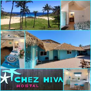 eine Collage mit Bildern eines Hotels und eines Resorts in der Unterkunft Hotel & Apartments "CHEZ HIVA" in Hanga Roa