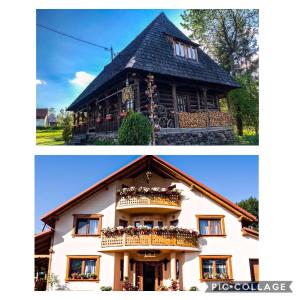 two pictures of a house with at Pensiunea Marioara in Breb