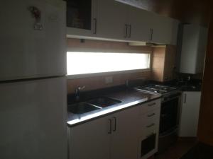 eine kleine Küche mit einem Waschbecken und einem Fenster in der Unterkunft Parana in Rosario