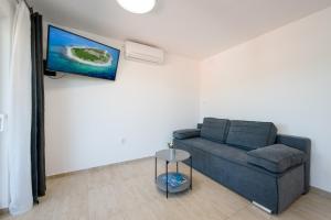 ein Wohnzimmer mit einem Sofa und einem Flachbild-TV in der Unterkunft Feel Dugi otok apartments in Luka