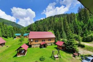 eine Luftaufnahme eines Hauses in den Bergen in der Unterkunft Номер 6 Садиба У Ані in Synewyrska Poljana