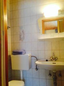 a small bathroom with a toilet and a sink at Haus Philippitsch in Rattendorf
