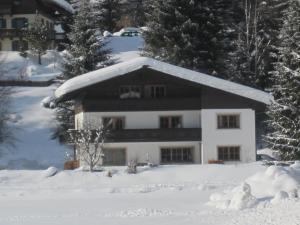 a house covered in snow with snow covered trees at Haus Andrea Unterberger in Flachau