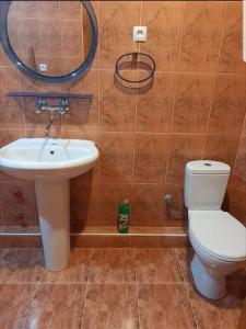 hotel في Chiatʼura: حمام مع مرحاض ومغسلة