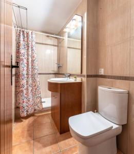 a bathroom with a toilet and a sink and a shower at Apartamentsaloriaburg in Farrera