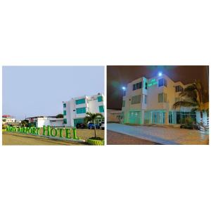 two pictures of a hotel and a building at Manta Airport Hotel in Manta