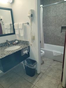 a bathroom with a sink and a toilet and a shower at Ranger Inn Alva in Alva