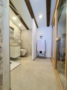 een badkamer met een toilet en een glazen wand bij Villa Filipa in Brkač