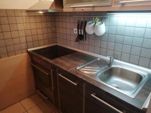 cocina con fregadero y pared de azulejos en Apartman Breza en Kruševac