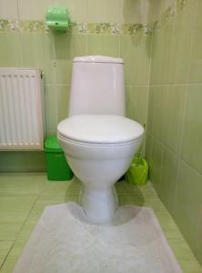 een wit toilet in een badkamer met groene tegels bij Гостевой дом на Елисейских полях in Mykolaivka