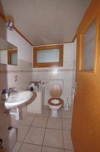 La salle de bains est pourvue de toilettes et d'un lavabo. dans l'établissement le castor, à Morgins