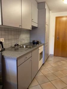 a kitchen with a sink and a stove at St Martin Apartments in Täsch