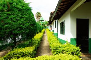 um caminho ao lado de uma casa com arbustos verdes em Hotel Fazenda Vale Amanhecer em Igarapé