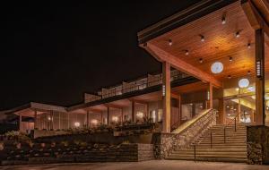 a building at night with lights at Harbour House Hotel in Ganges
