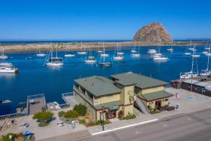 an aerial view of a marina with boats in the water at Estero Inn in Morro Bay