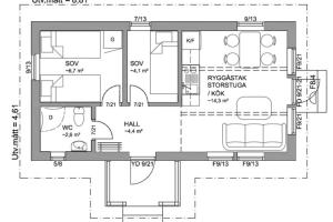 Grunnteikning Nybyggd stuga intill skogsbrynet - New built cottage next to the cowberry forest