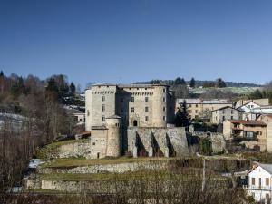 un viejo castillo en una colina en un pueblo en Château des Marcilly Talaru, en Chalmazel