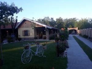 a bike parked in the yard of a house at Rita Apartman & Studio in Zrenjanin