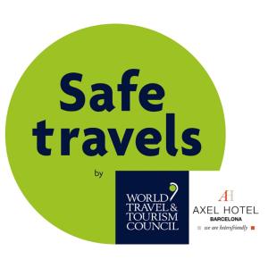 a green circle with a safe travels logo at Axel Hotel Barcelona - Adults Only in Barcelona