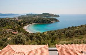 a view of a beach and the ocean at Olive Bay Hilltop Apartments Ammouliani in Ammouliani