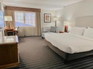 SpringfieldにあるBest Western Springfield Hotelの大きなベッドとデスクが備わるホテルルームです。