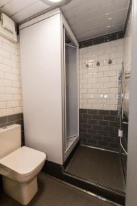 a bathroom with a toilet and a shower at Newton Apartment nr Wigan Hospital in Wigan