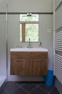 a bathroom with a sink and a mirror at De Rode Beuk in Wassenaar