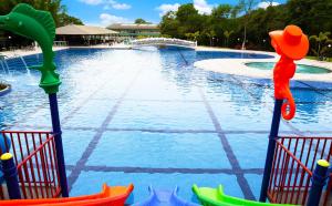 a water park with a large pool with a dinosaur on it at Itatiaia Resort & Eventos in Itatiaia