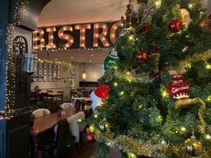 a christmas tree in front of a christmas tree at Le Bistro in Valkenburg