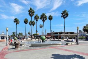 a park with palm trees and a large fountain at 1000#4 Modern Beach Home, Steps from Sand w/AC! in Newport Beach +15 photos