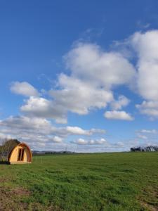 une tente au milieu d'un champ verdoyant dans l'établissement B&B La ferme du Château de Broich, à Plombières
