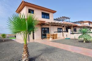 a house with a palm tree in front of it at The Wind's Breath, perfect for relaxing getaway in La Oliva