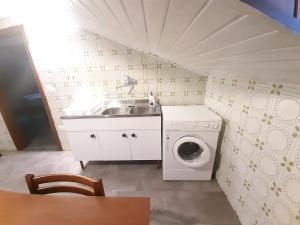 une petite cuisine avec un évier et une machine à laver dans l'établissement Ampia Mansarda a Dimaro in Val di Sole, à Monclassico