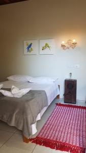 a bedroom with a bed and a red rug at Pousada Cheiro de Mato in Bonito