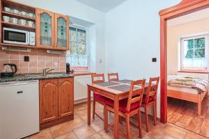 a kitchen with a table and chairs and a sink at Apartments White - Hill in Černý Dŭl