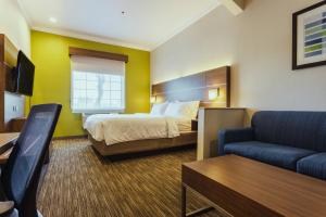 une chambre d'hôtel avec un lit et un canapé dans l'établissement Holiday Inn Express Davis-University Area, an IHG Hotel, à Davis