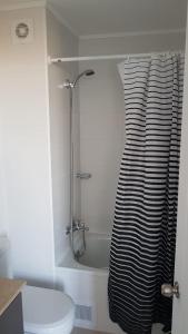 un bagno con doccia, WC e vasca di DEPARTAMENTO a Valparaíso Altre 8 foto