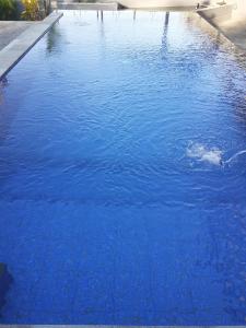 a large pool of blue water in a yard at Griya Bun Sari in Sukawati