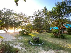 un jardin avec une poubelle dans l'herbe dans l'établissement Bangbaobeach Resort, à Ko Chang