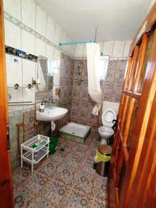 a bathroom with a sink and a toilet at Hostel Pascalis Alesd in Aleşd